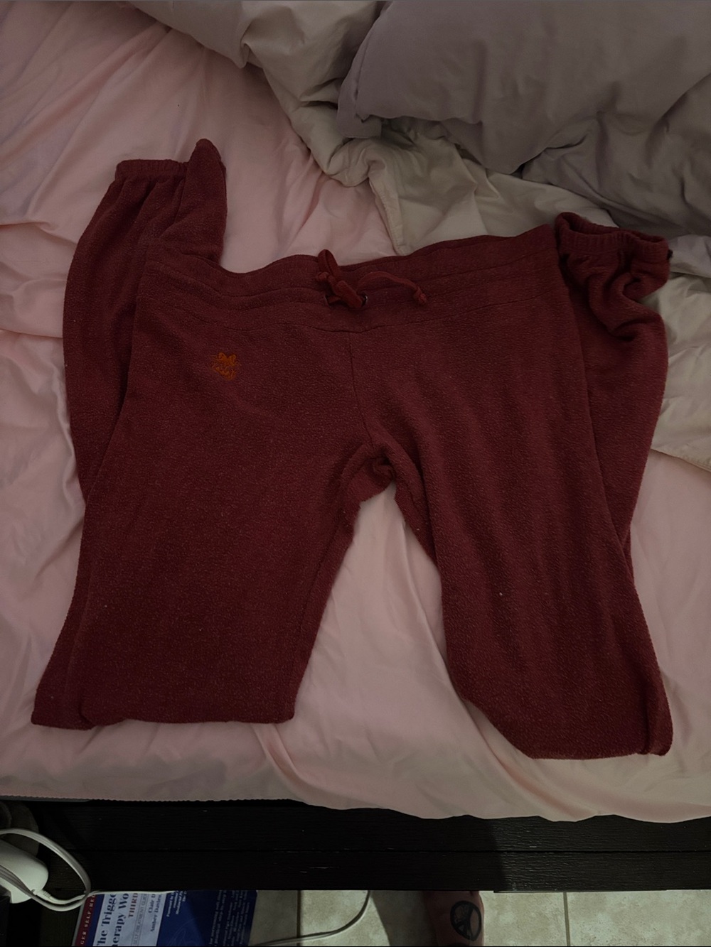Wild fox Maroon Fleece Sweatpants - Cozy Drawstring Bottoms
